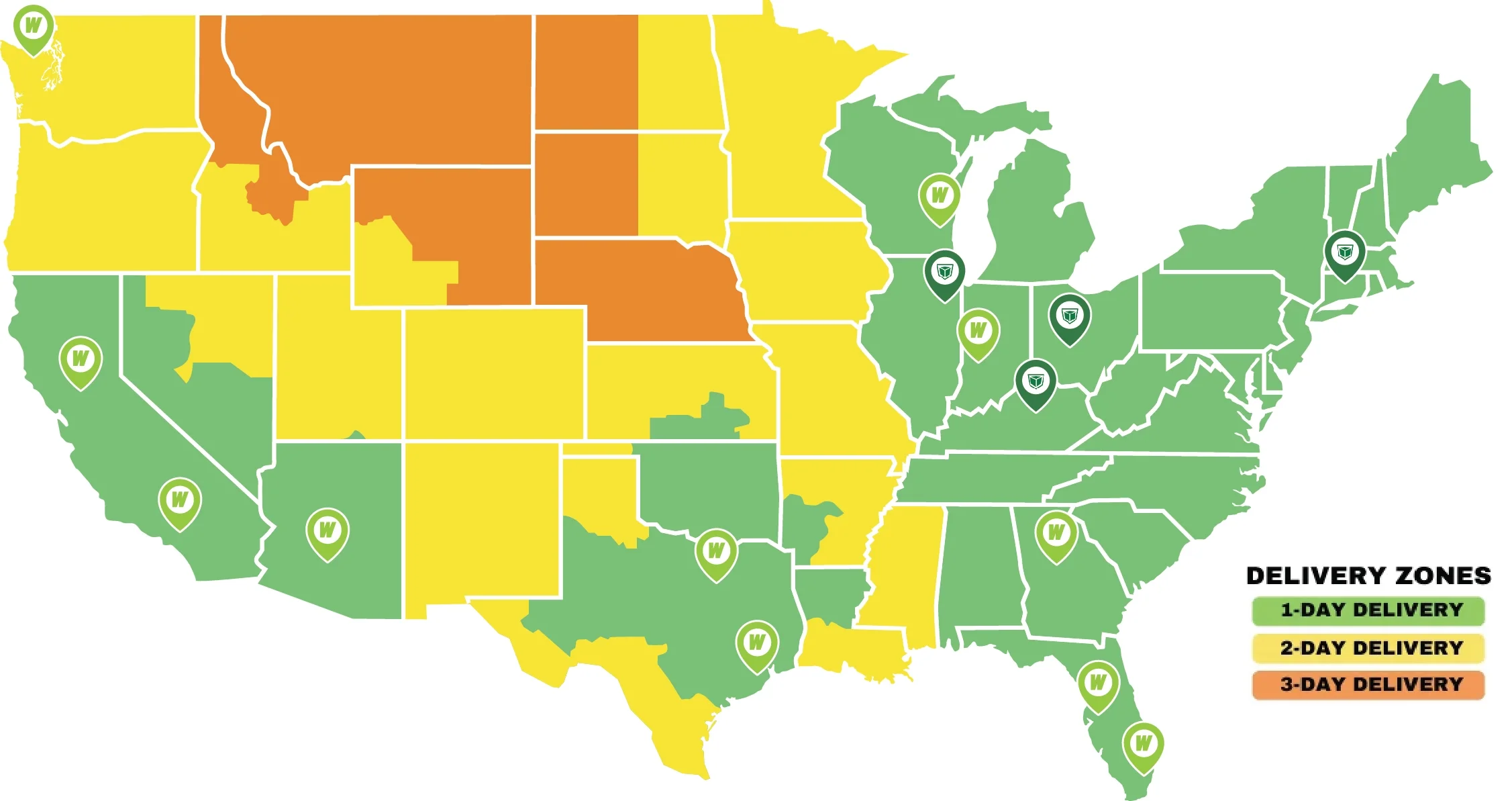 wastebuilt shipping delivery time map
