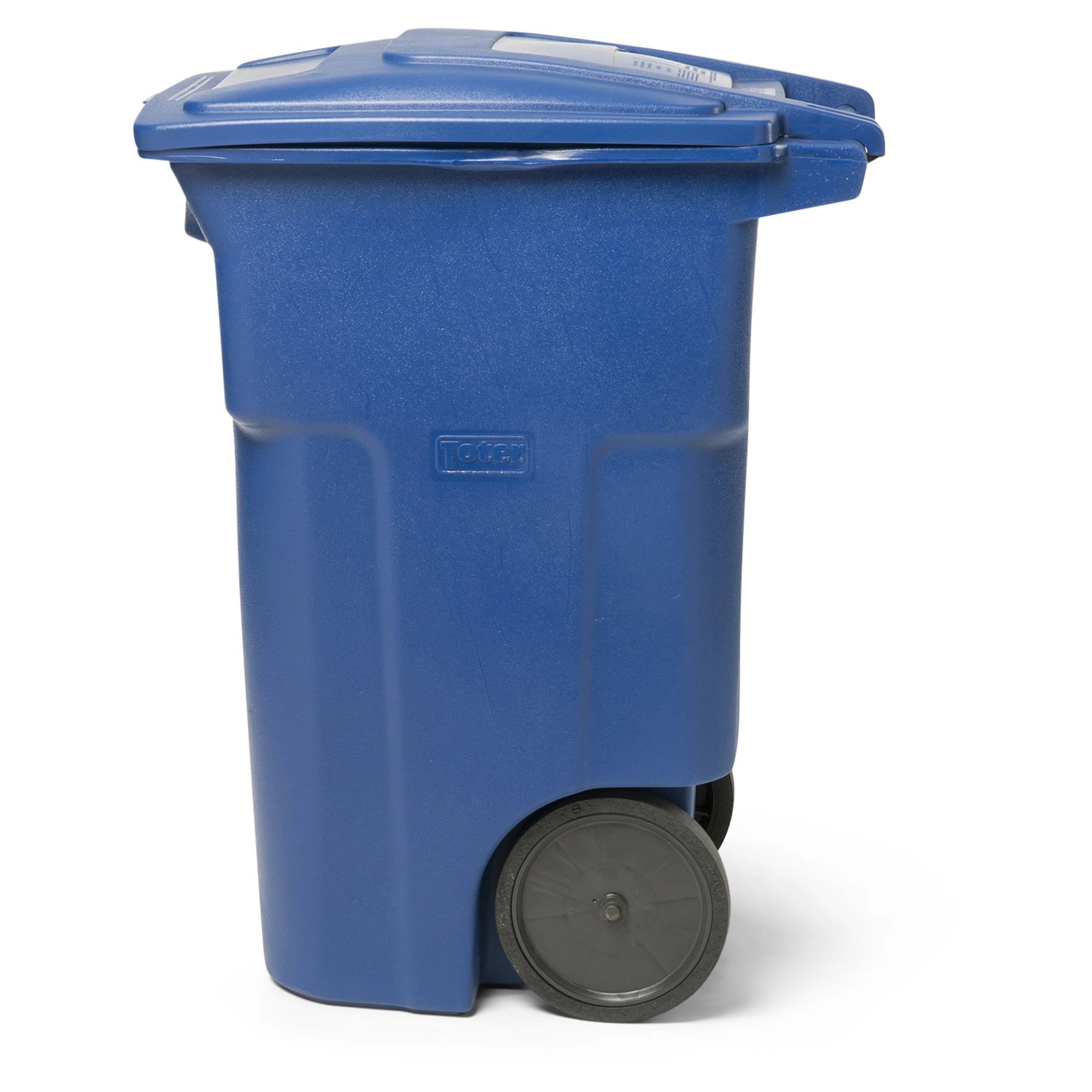 Toter® 64 Gal. Blue Trash Can with Quiet Wheels and Attached Blue Lid