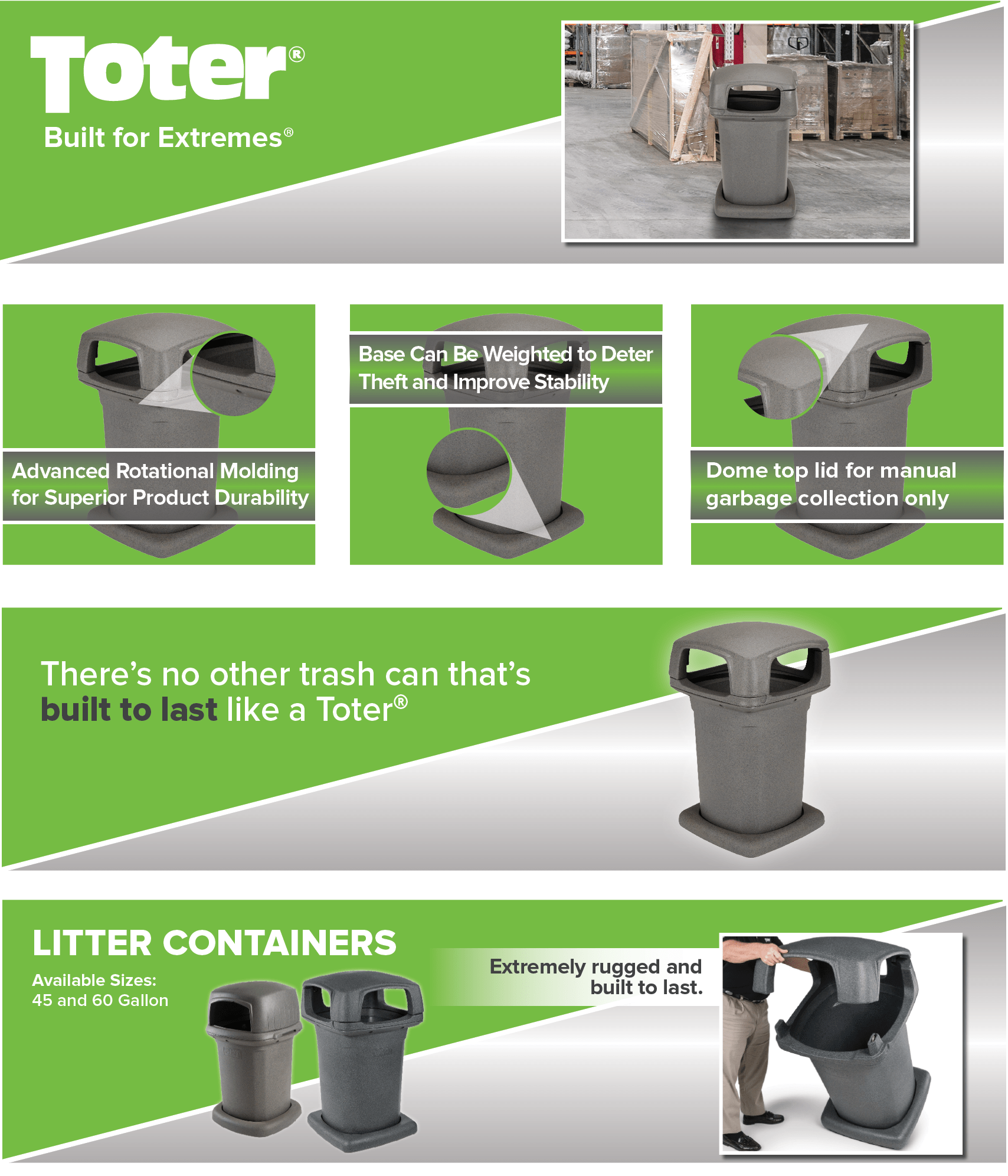 Toter® 60 Gal. Park Trash Can with Lid