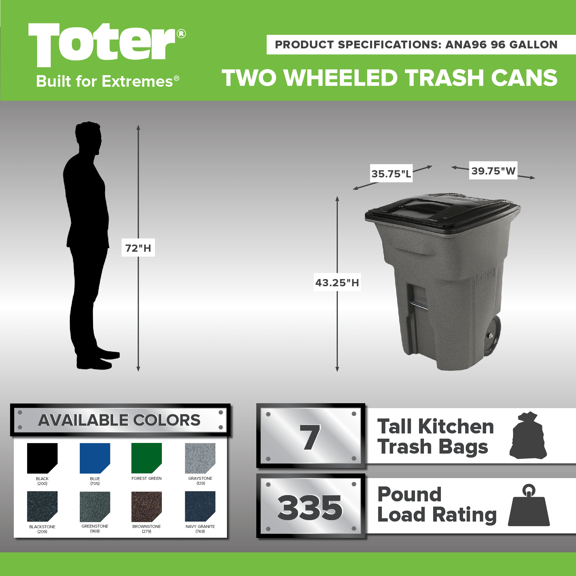 Toter® 96 Gal. Trash Can with Smooth Wheels and Lid